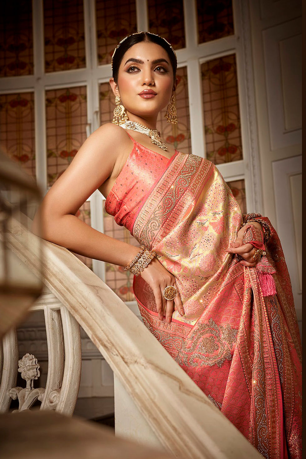 Thumbnail: Bridal Sarees, Party Wear, Bollyood, Kanjivaram Saree, Net, Lehenga, Printed, Half Sarees, Chikankari, Bandhani, Georgette,