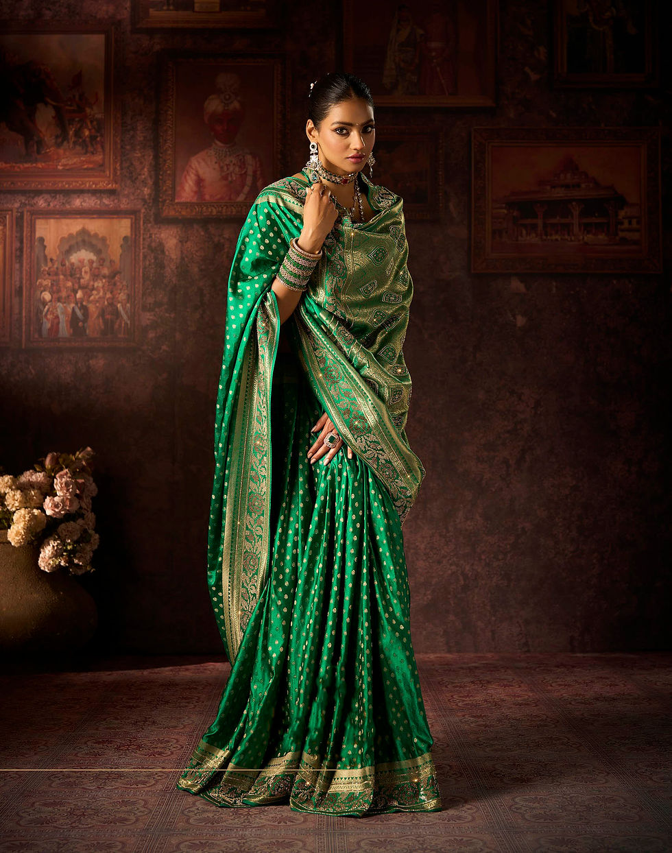 Thumbnail: Green Designer Sari, Bridal Sarees, Party Wear, Banarasi Saree, Net, Lehenga, Printed, Half Sarees, Chikankari, Georgette,