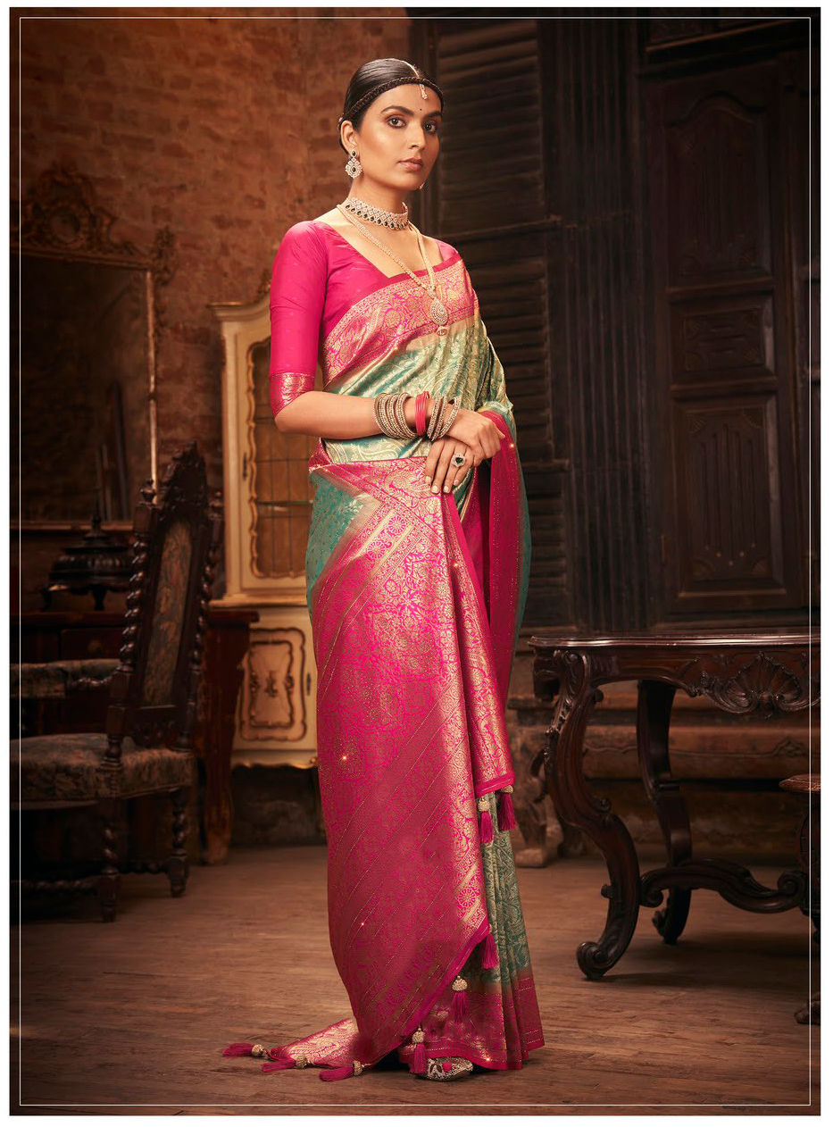 Blue & Red Designer Saree Blouse, Latest Saree for Women, Trendy Indian Saree, Paithani Saree, Kanjeevaram Bridal Saree