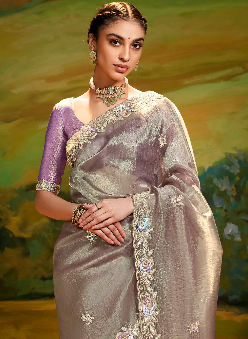 Thumbnail: Antique Silver Embellished Organza Silk Saree with Lovely Blouse | TST