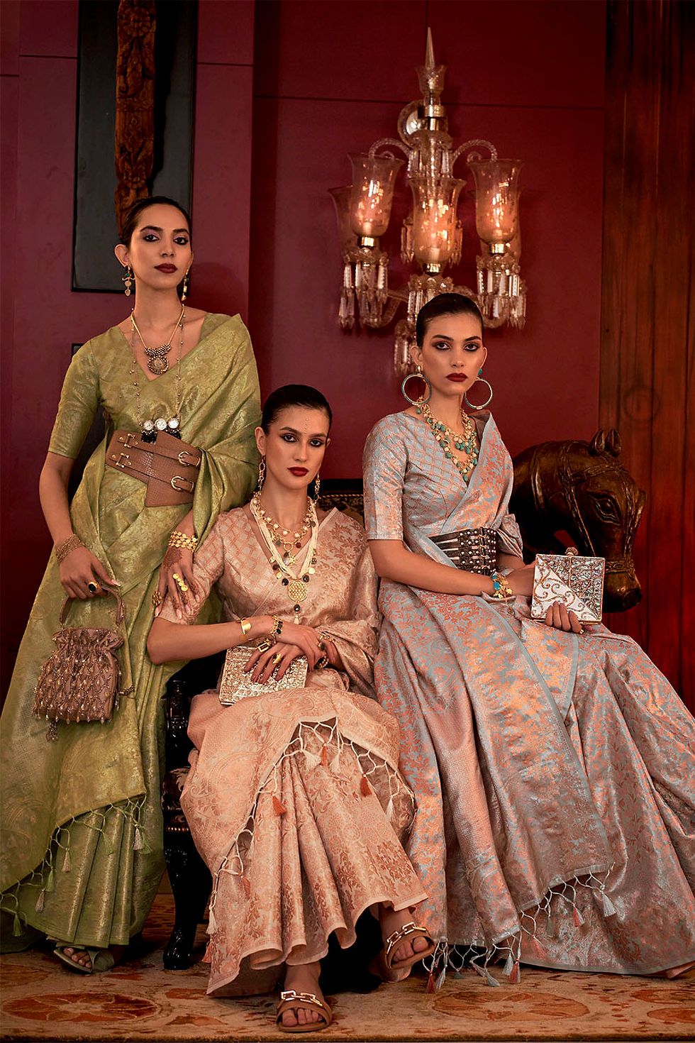 Thumbnail: Bridal Sarees, Party Wear, Bollywood, Kanjivaram Saree, Net, Lehenga, Printed, Half Sarees, Chikankari, Bandhani, Georgette,