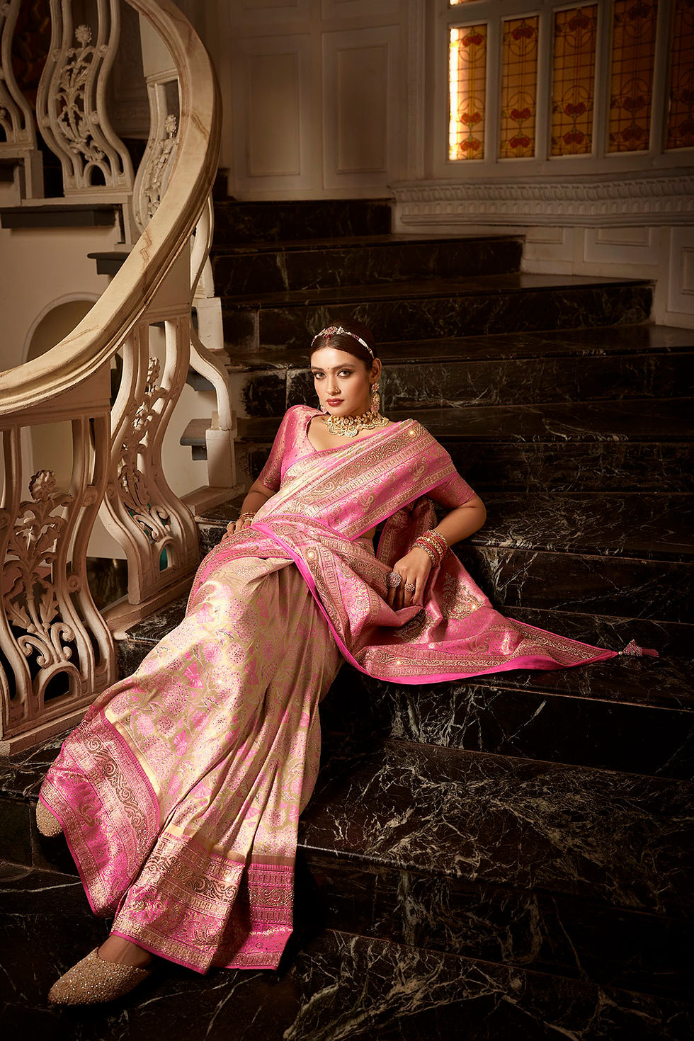 Thumbnail: Bridal Sarees, Party Wear, Bollyood, Kanjivaram Saree, Net, Lehenga, Printed, Half Sarees, Chikankari, Bandhani, Georgette,