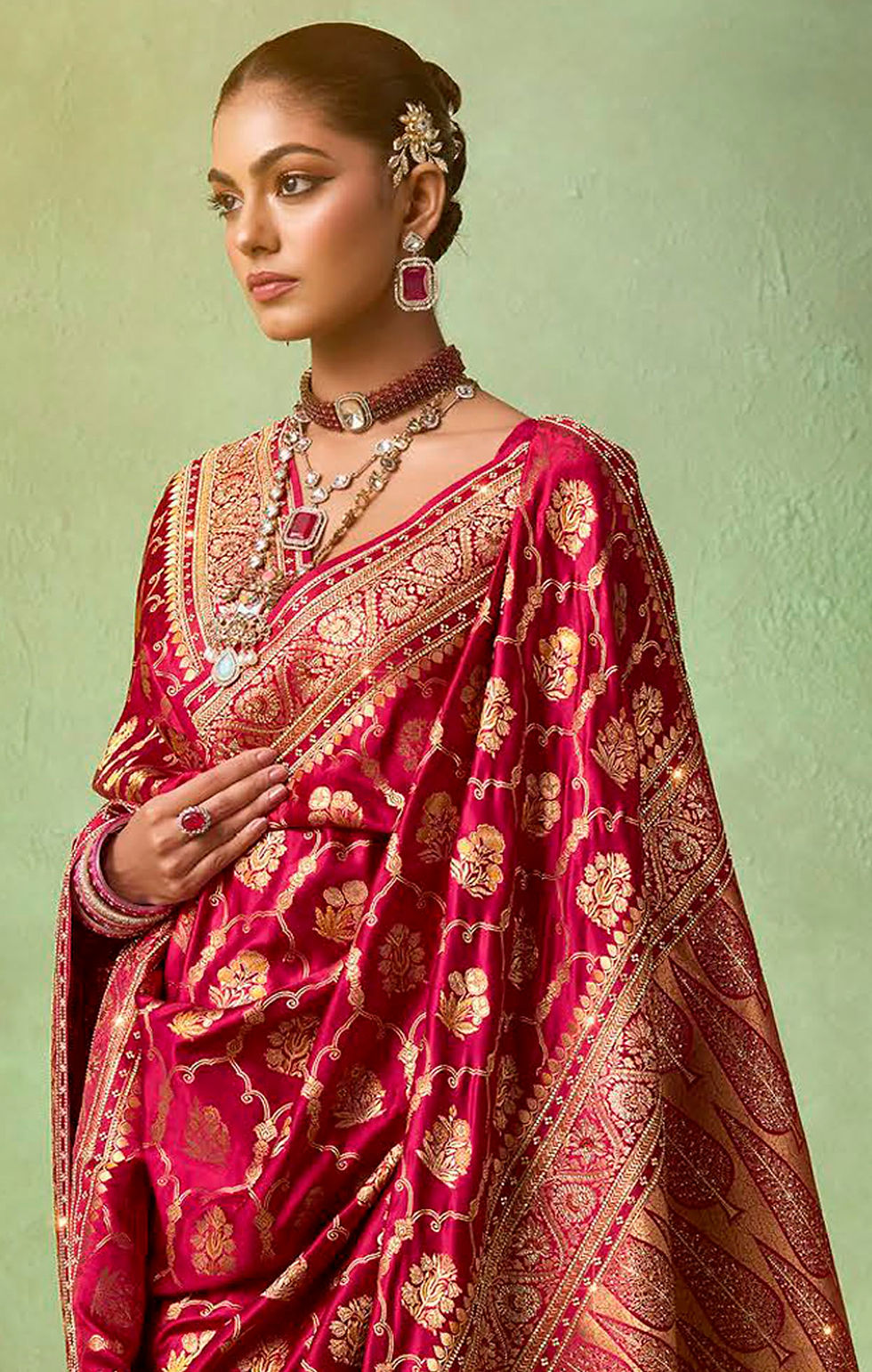 Thumbnail: Red Designer Sari, Bridal Sarees, Party Wear, Banarasi Saree, Net, Lehenga, Printed, Half Sarees, Chikankari, Georgette,