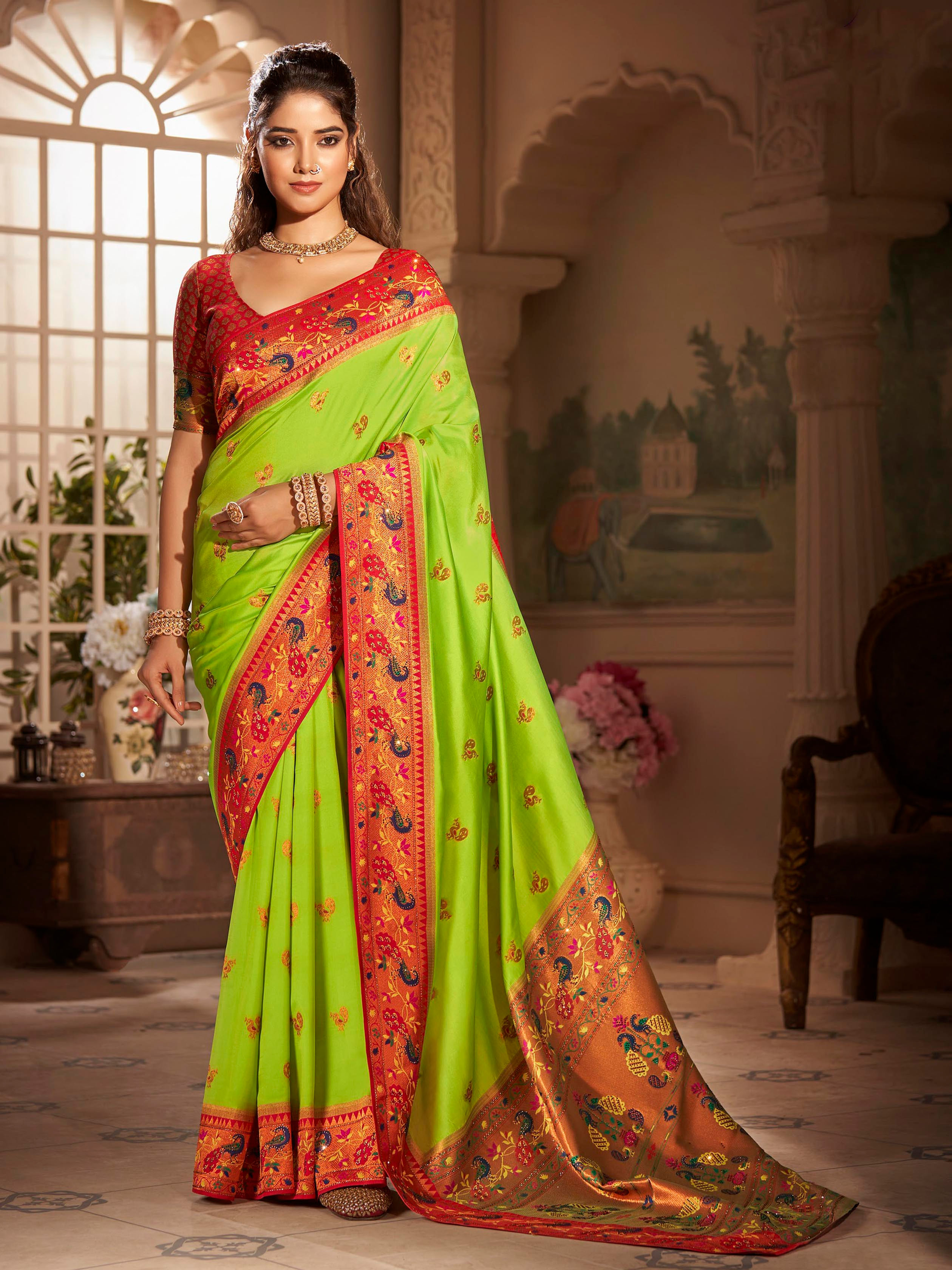 Green Designer Sari, Bridal Sarees, Party Wear, Banarasi Saree, Net, Lehenga, Printed, Half Sarees, Chikankari, Georgette,
