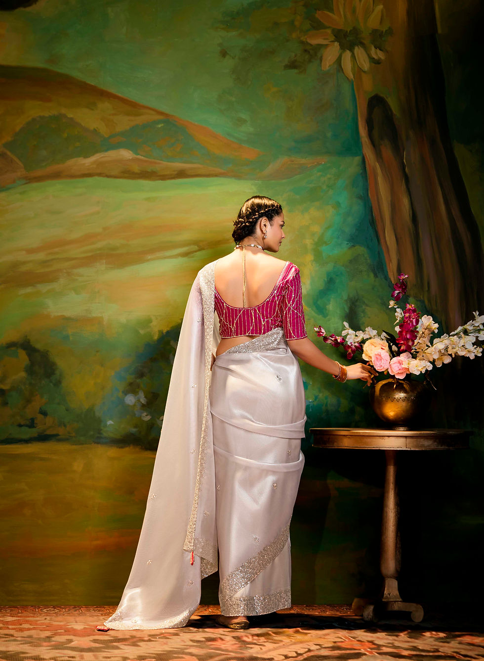 Thumbnail: Pearl White Embellished Organza Silk Saree with Lovely Blouse | TST