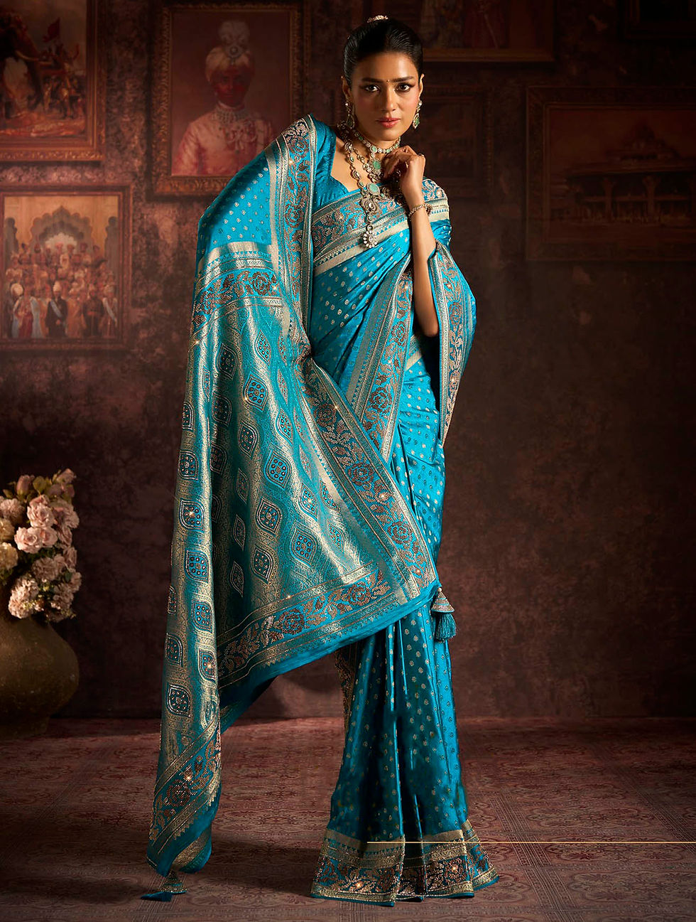 Thumbnail: Blue Designer Sari, Bridal Sarees, Party Wear, Banarasi Saree, Net, Lehenga, Printed, Half Sarees, Chikankari, Georgette,