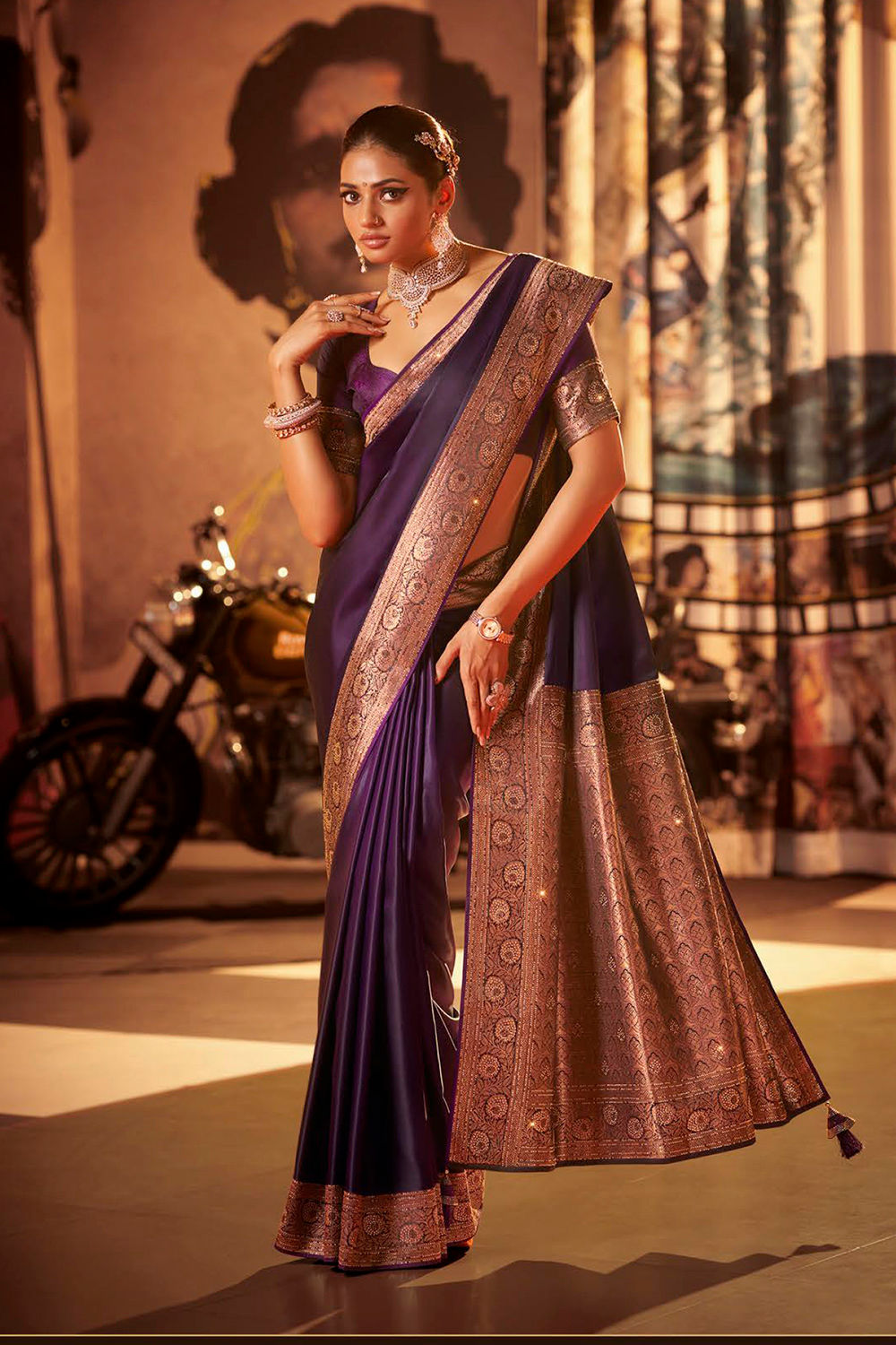 Purple Sari, Bridal Sarees, Party Wear, Banarasi Saree, Net, Lehenga, Printed, Half Sarees, Chikankari, Bandhani, Georgette,