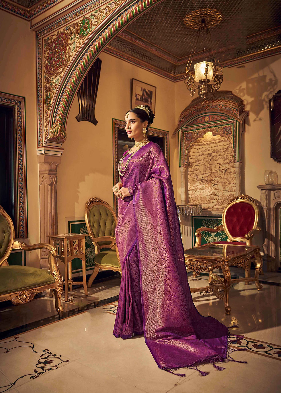 Thumbnail: Purple Designer Saree For Women, Bridal Saree, Sarees For Wedding Reception, Banarasi Kashmiri Saree, Silk Sarees, Pethan