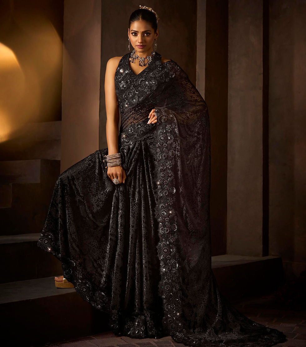 Black Sari, Bridal Sarees, Party Wear, Banarasi Saree, Net, Lehenga, Printed, Half Sarees, Chikankari, Bandhani, Georgette,