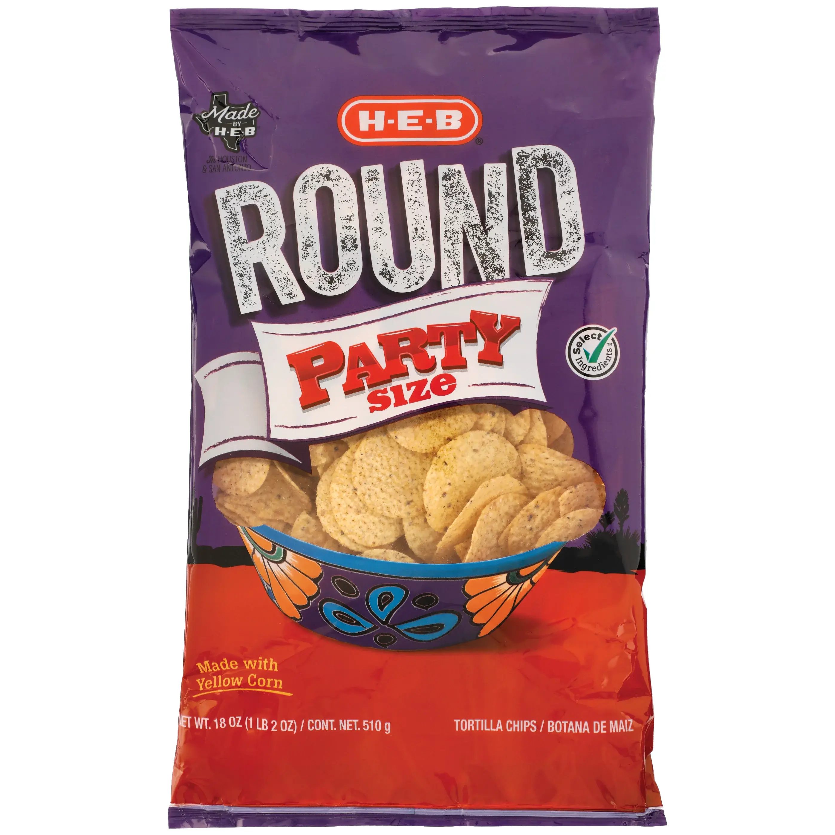 H‑E‑B Round Yellow Corn Tortilla Chips - Party Size 18 oz