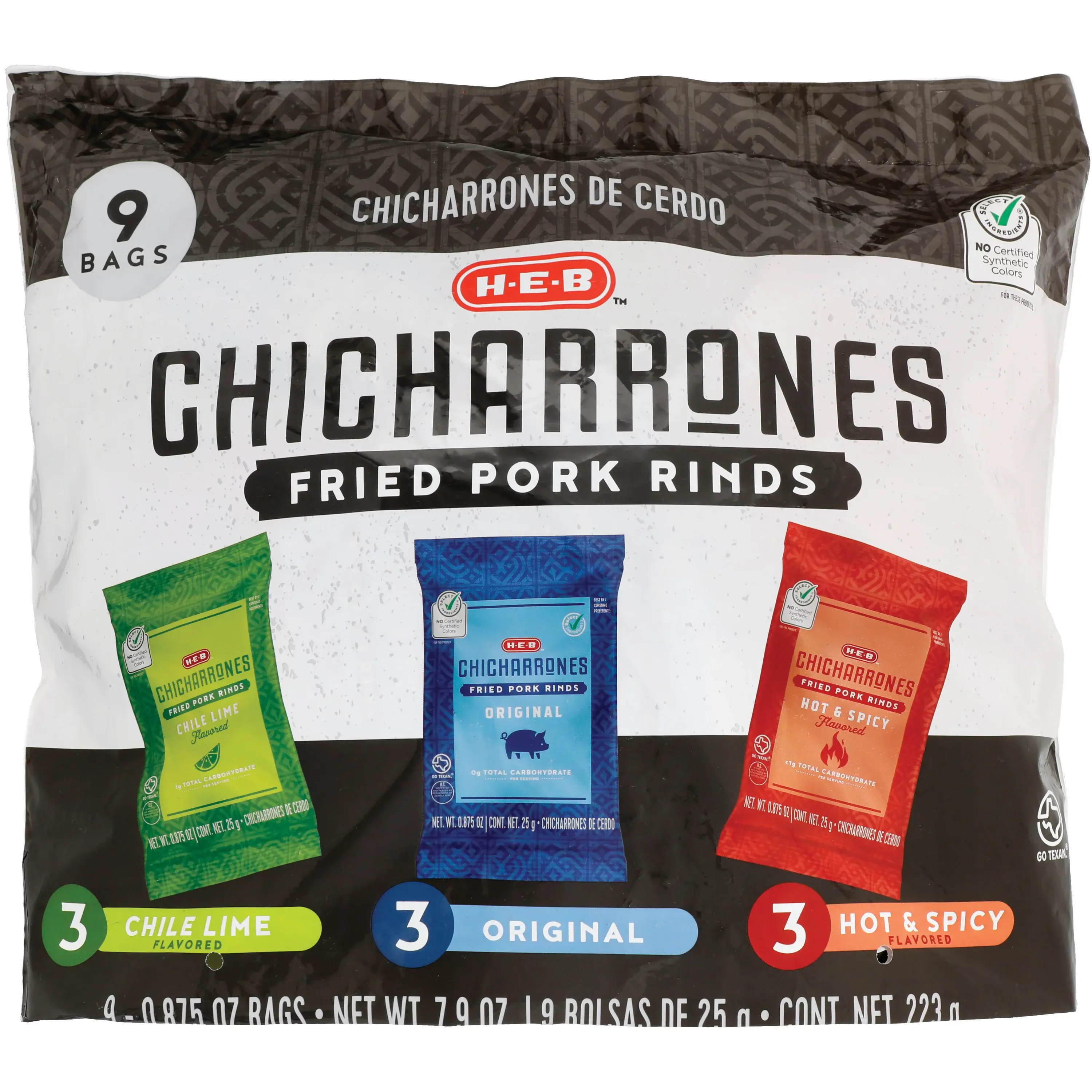H‑E‑B Chicharrones Fried Pork Rinds Variety Pack 9 ct