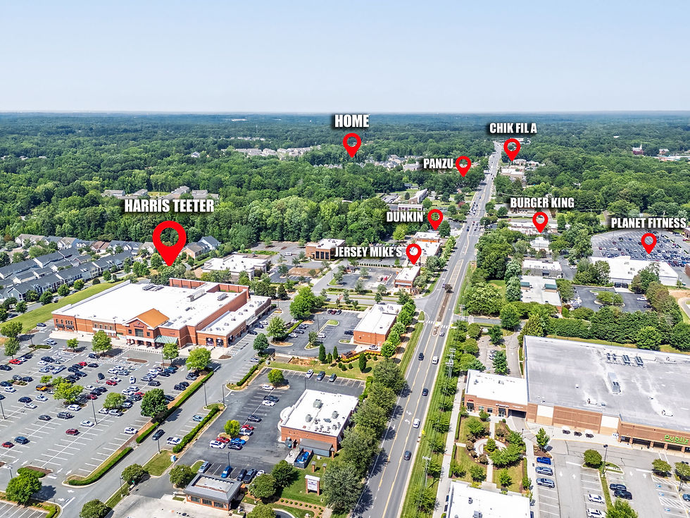 Areal View of a Charlotte Area with Restaurants and Shopping Areas Indicated, .jpg