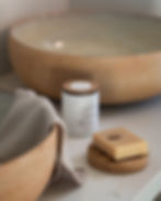 Still life product photography — natural soap stone sink bathroom