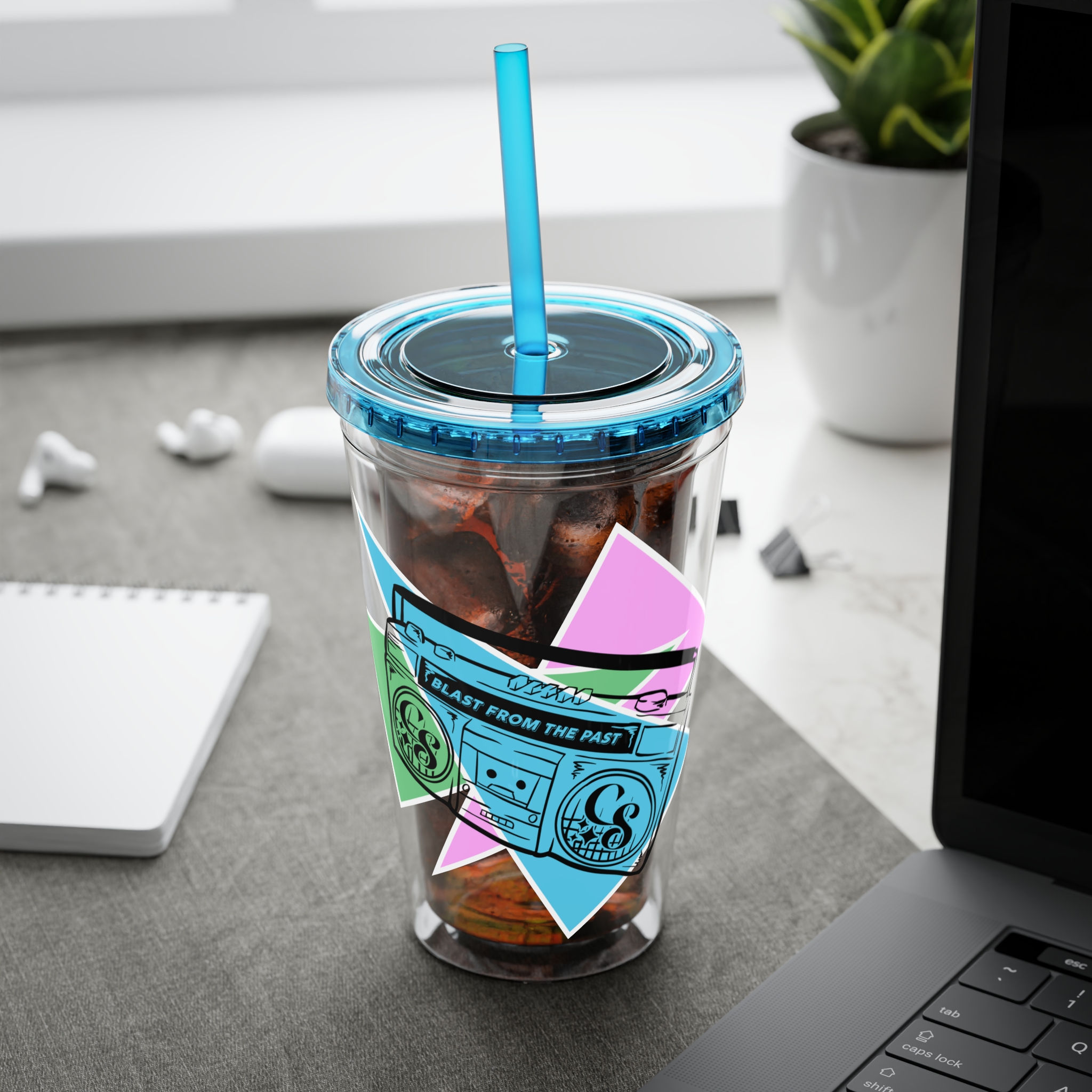 16oz Tumbler with Straw - 'Blast from the Past' Boom Box