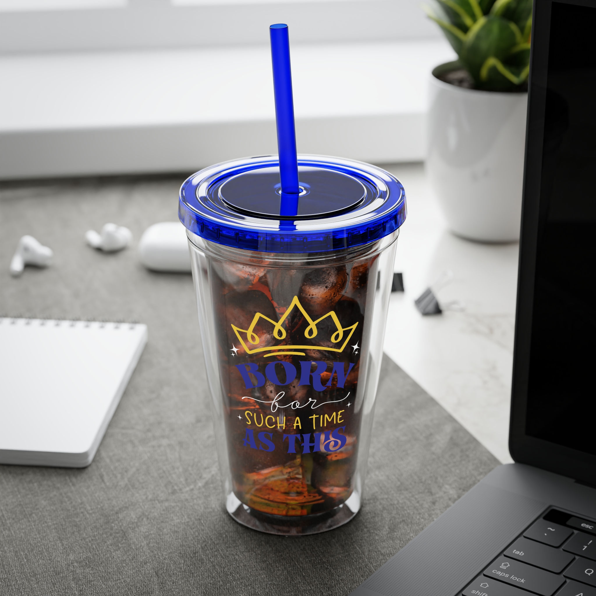 16oz Tumbler with Straw - 'Born for Such a Time as This' - Blue