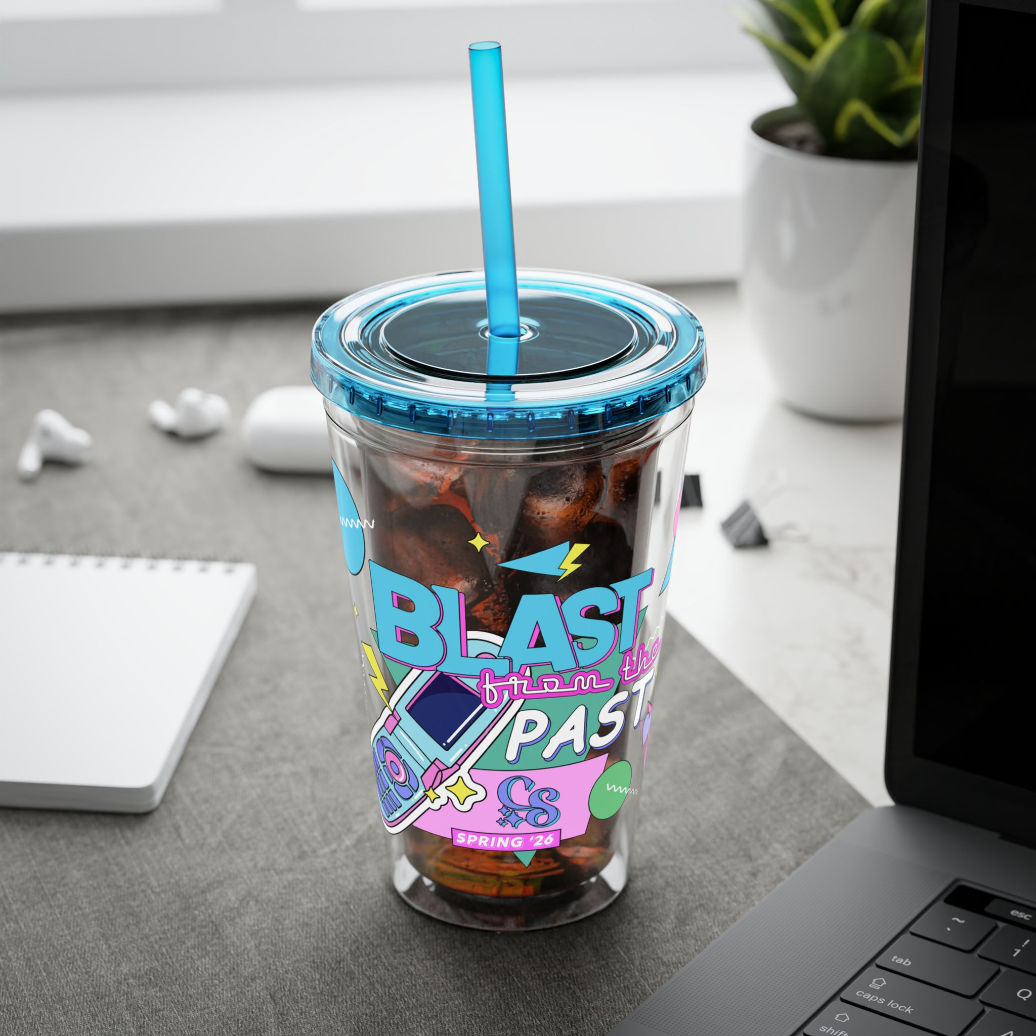 16oz Tumbler with Straw - 'Blast from the Past' Logo