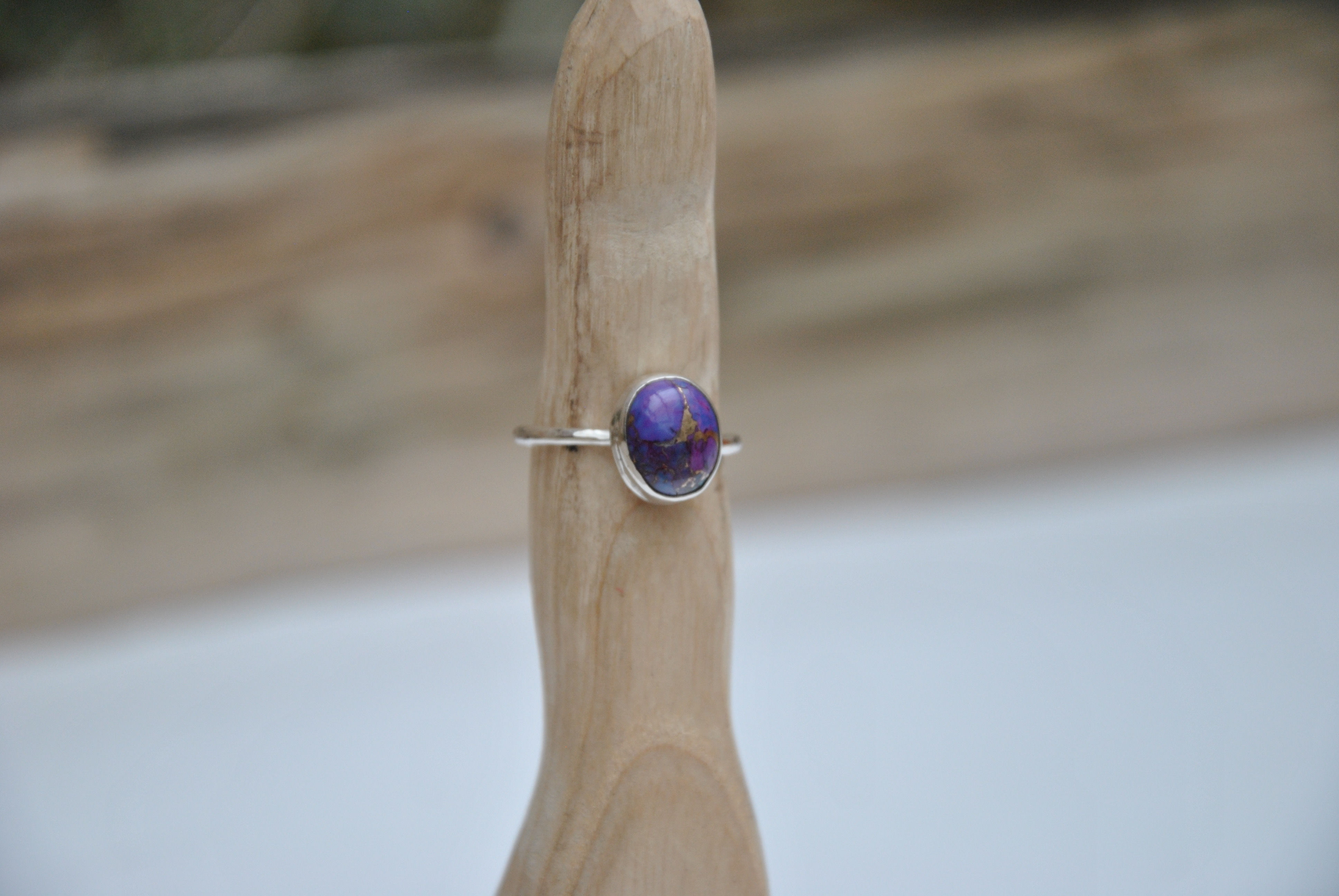 Purple and Copper Turquoise Cabochon Silver ring