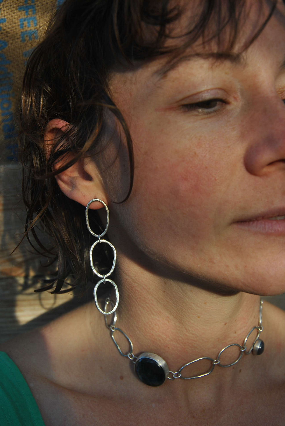 Thumbnail: Three Hammered Hoop Stud Earrings