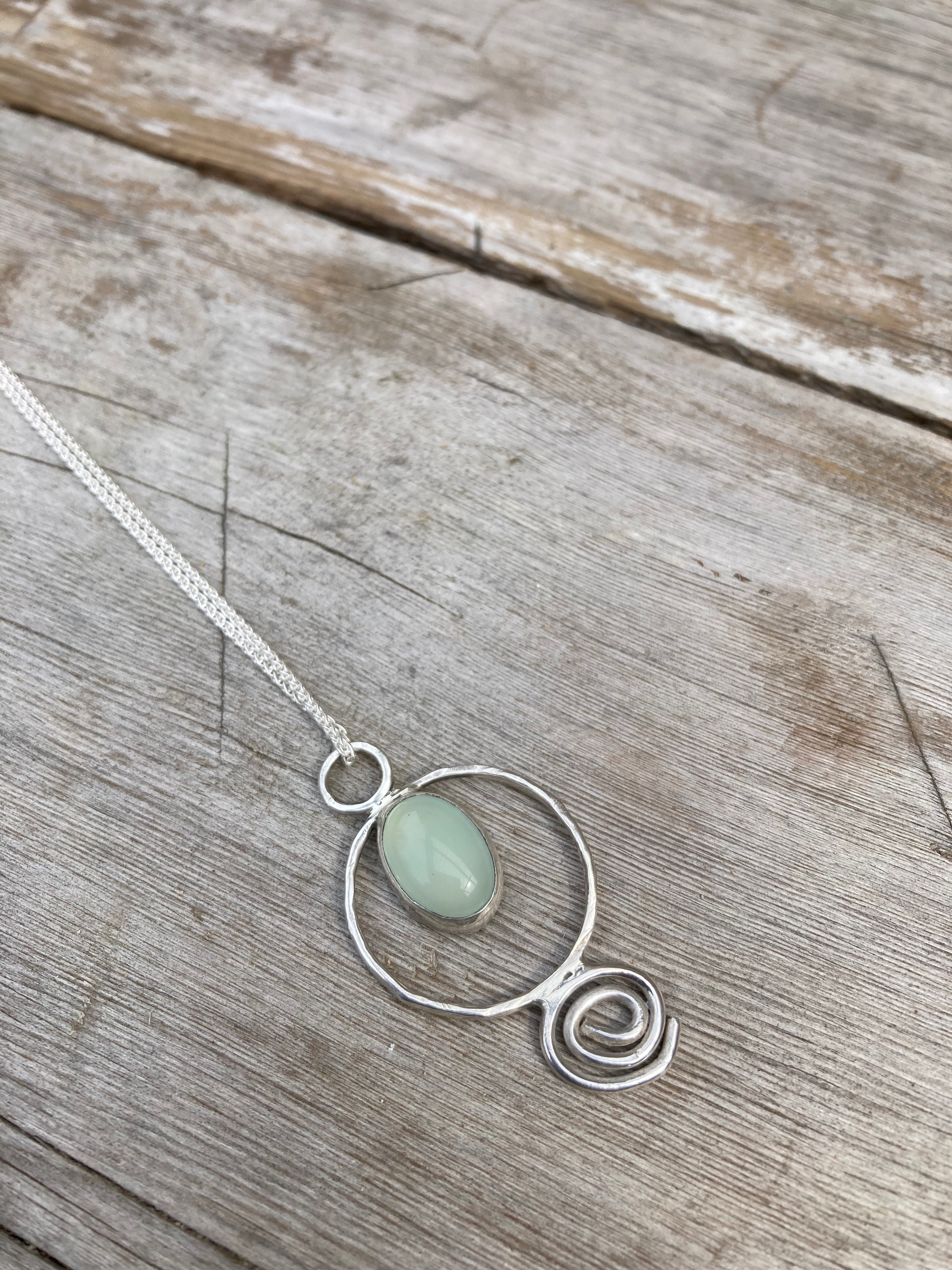 Sea foam Chalcedony Swirl pendant with chain 