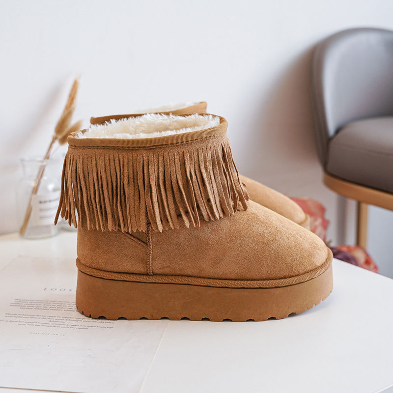 bottes fourrees frange neige hiver camel