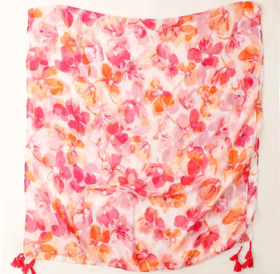 Miniature : Foulard imprimé fleurs avec pompons