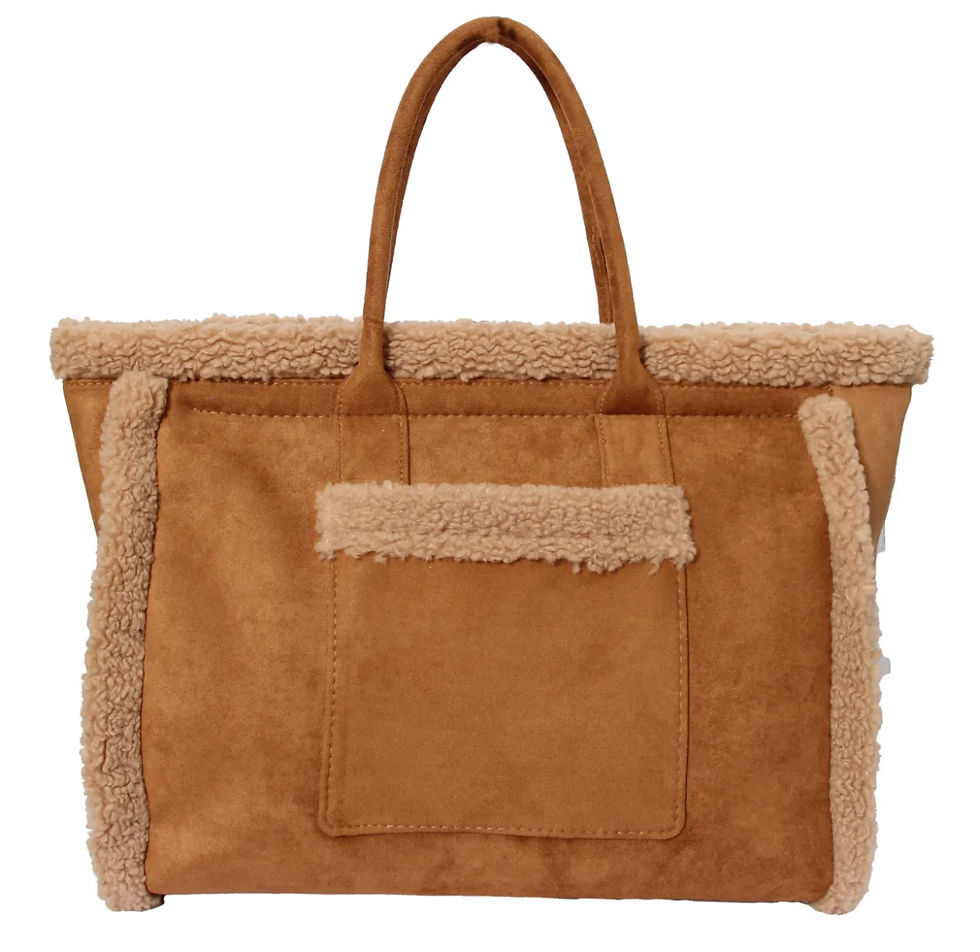 Miniature : Sac à main grand format bi-matière suédine moumoute  