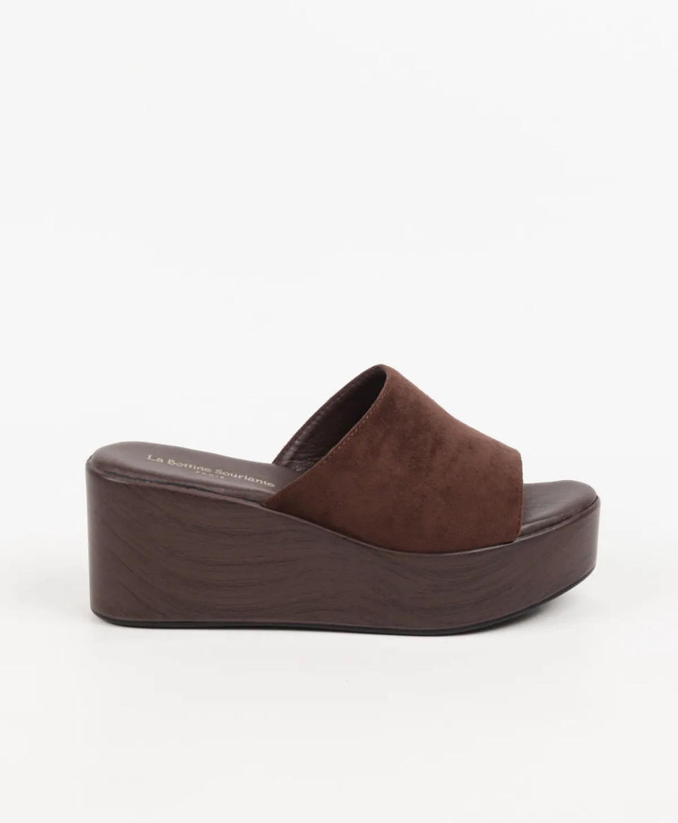 Mules compensées marron