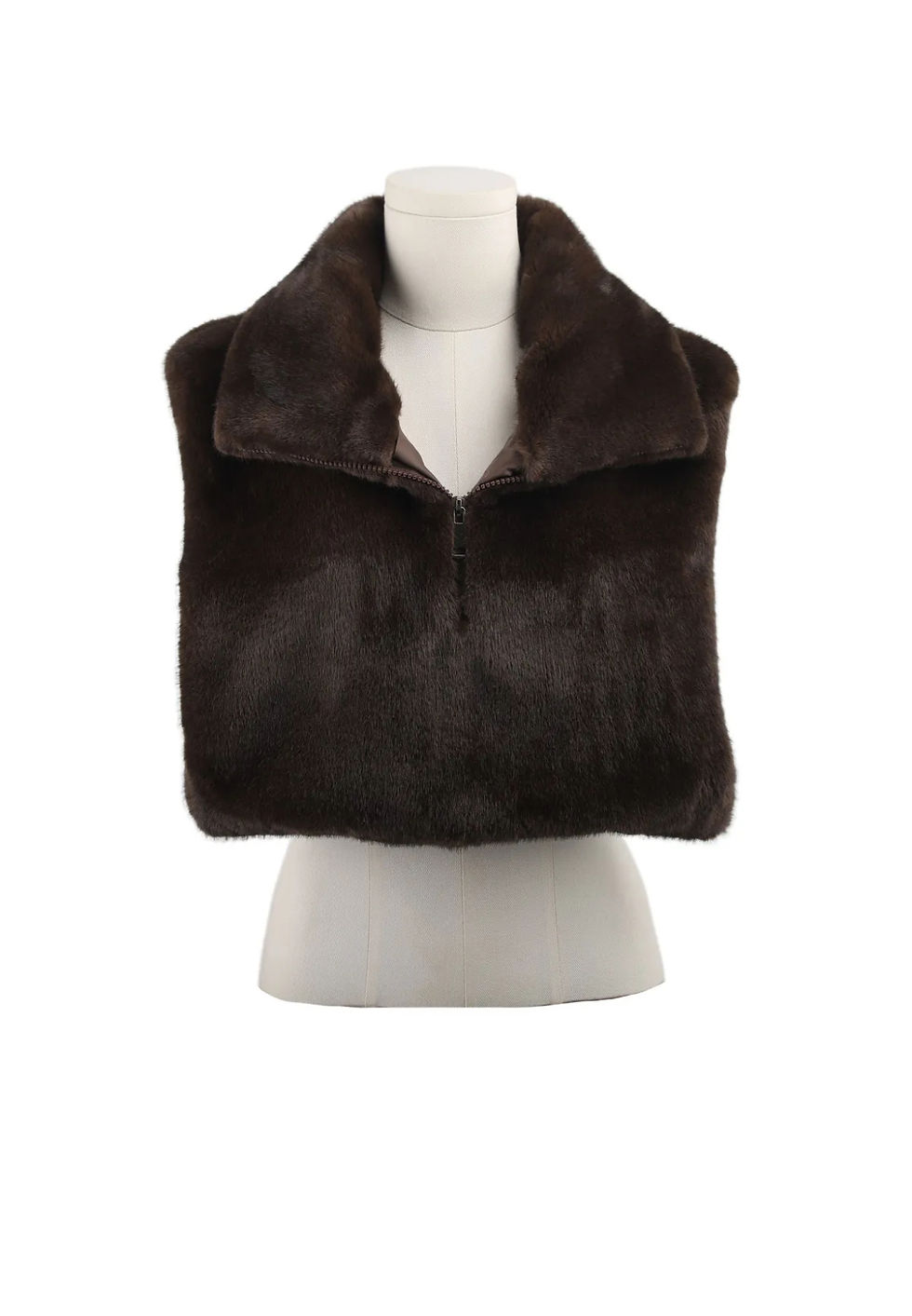 Miniature : plastron fausse fourrure femme marron col zippé