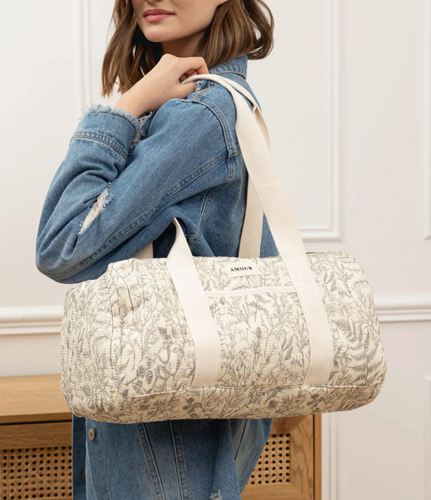Sac bowling en tissu beige et fleurs Eldorada