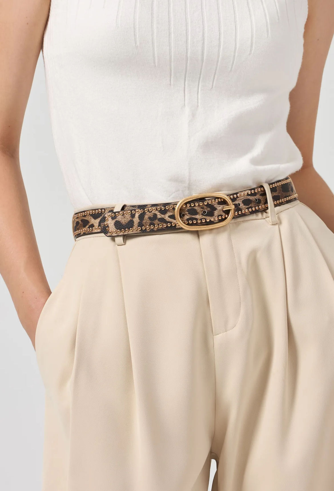 Ceinture fine cloutée léopard