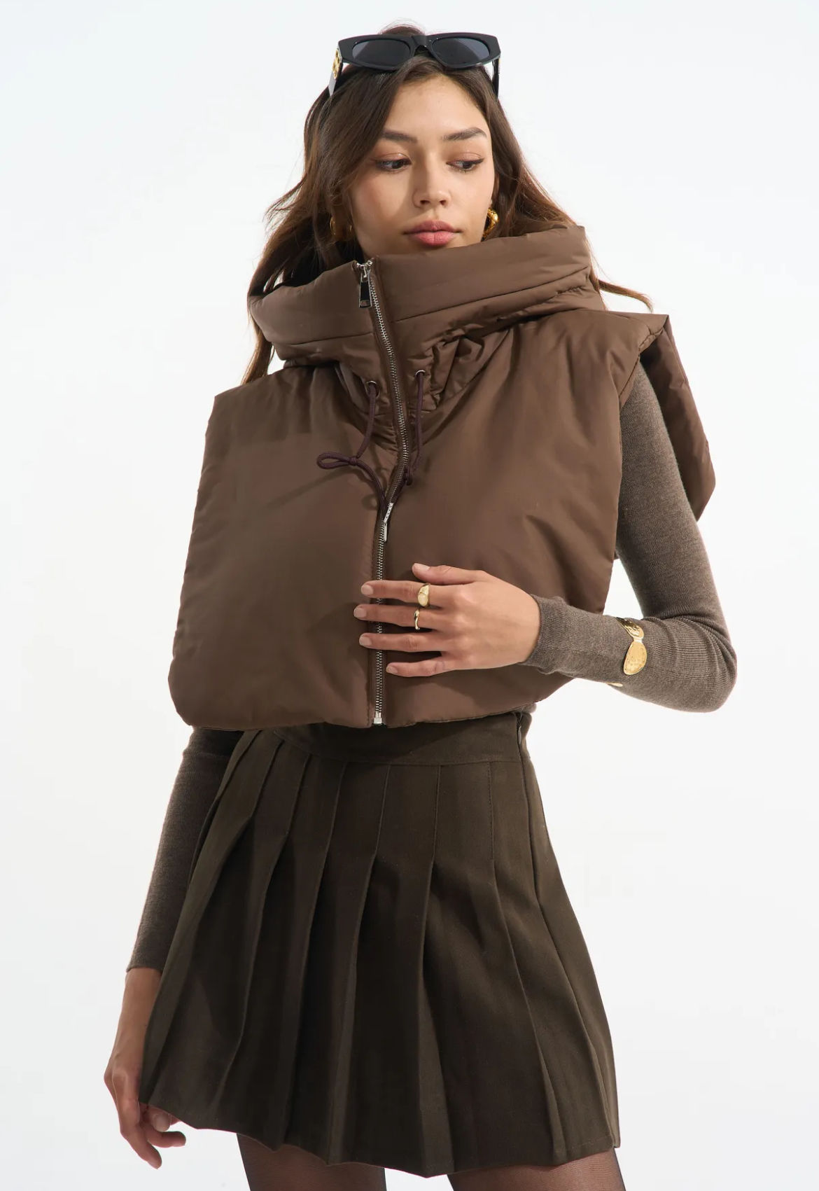 plastron doudoune marron femme tendance hiver 2025