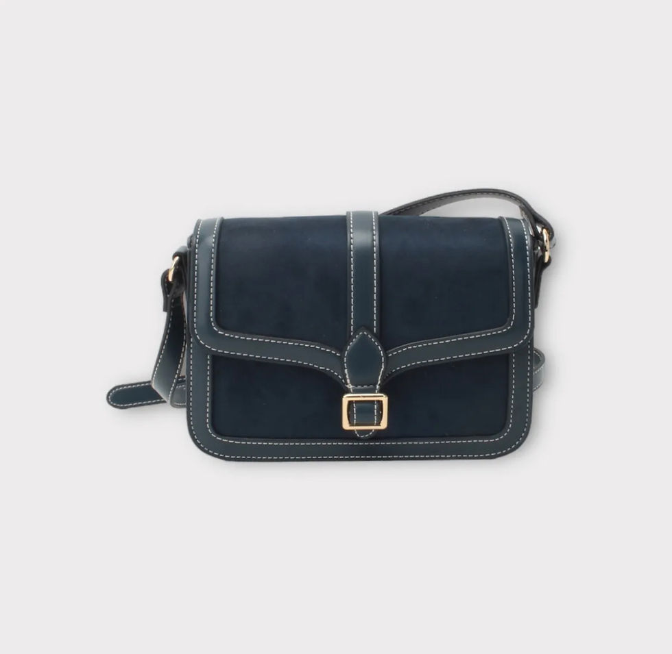 Sac bandoulière bi-matière femme bleu marine