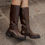 Miniature : Bottes hautes marron avec petits talons et bout rond - 820133