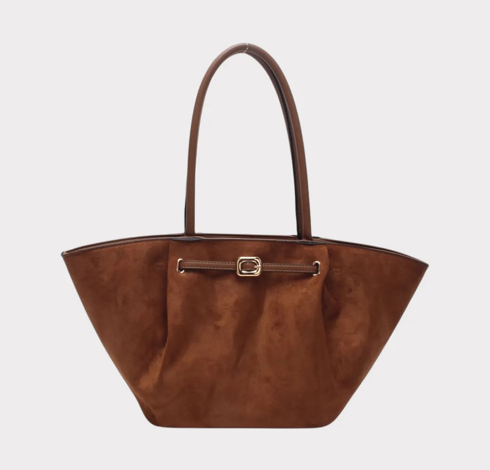 Miniature : Sac cabas camel bi-matière suédine avec grandes anses hiver 2025