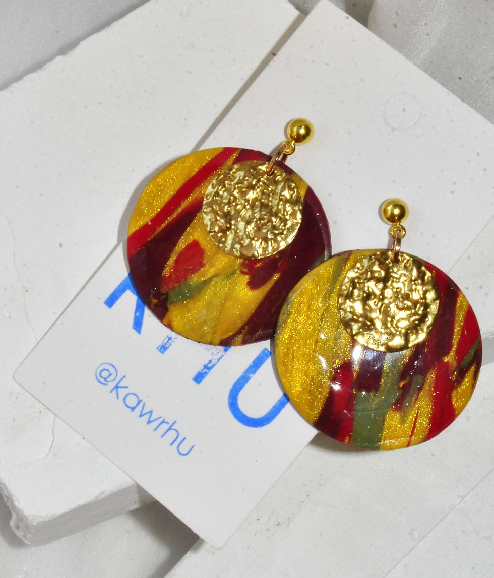 sunset burgundy and gold polymer clay and brass details