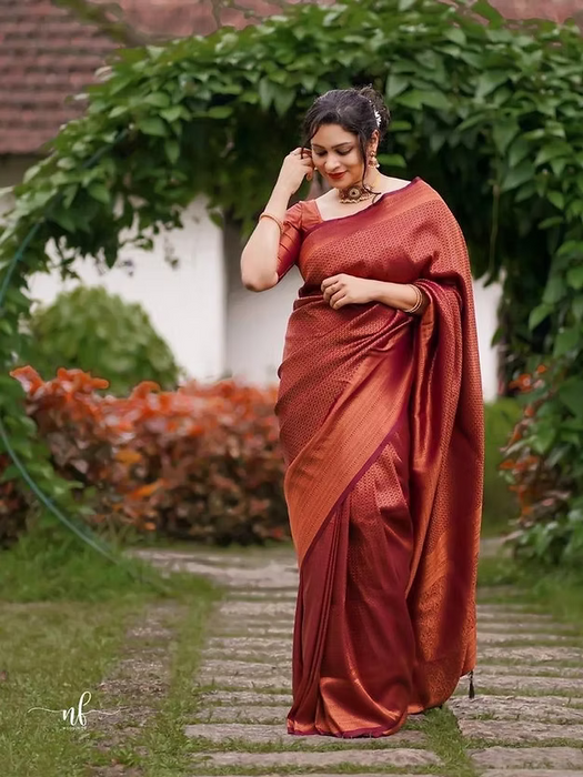 Kubera Pattu Soft Silk Saree with Copper Jari & Rich Pallu