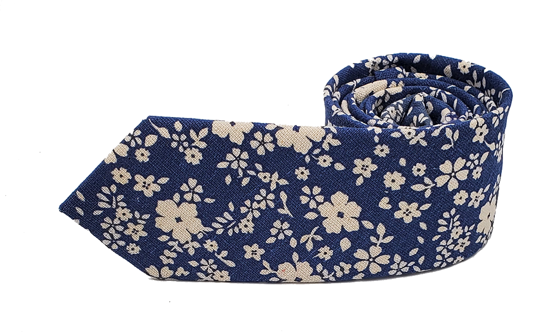 Tie - Dark Blue With Flowers