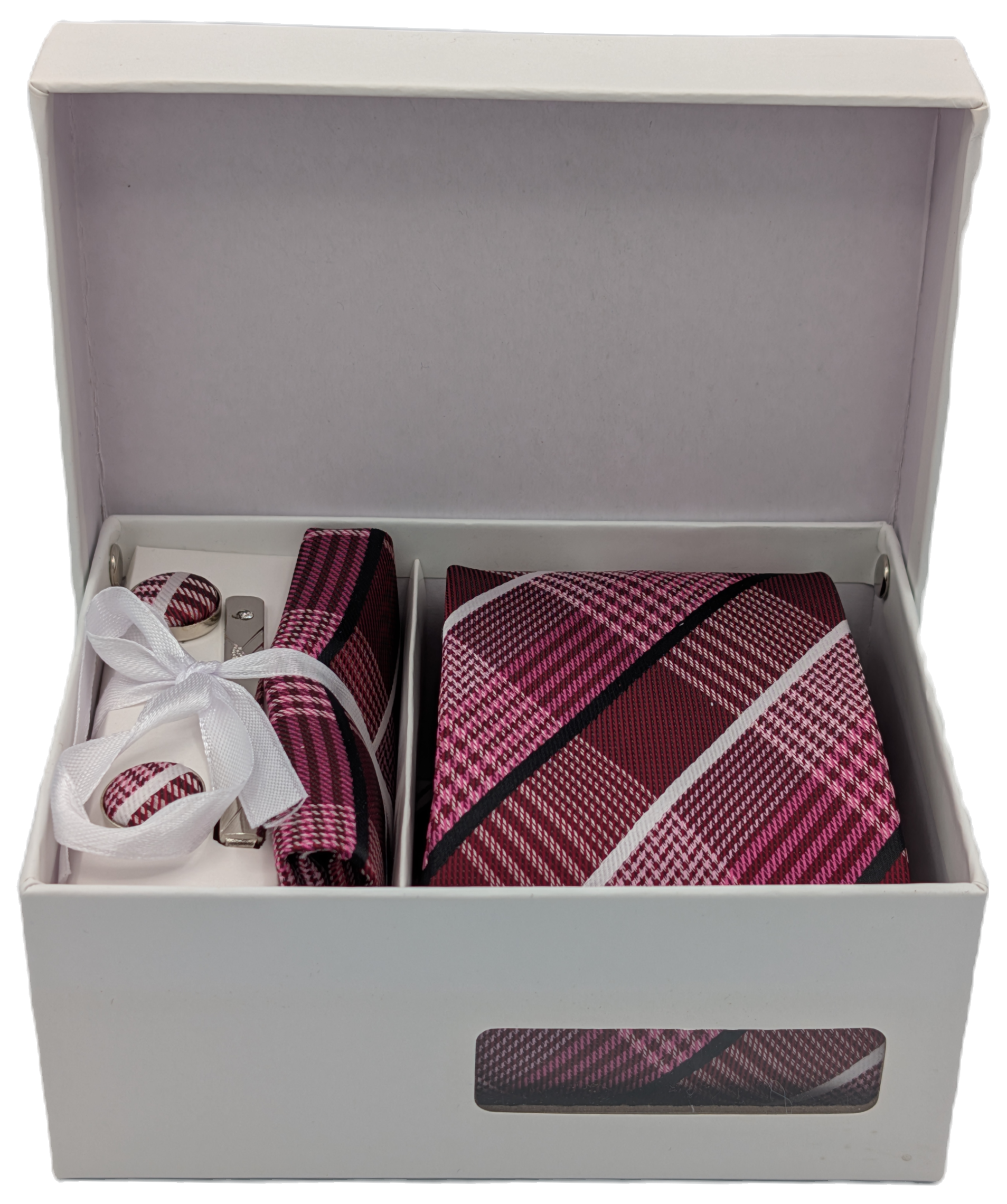 Coffret à motif écossais rose et bordeaux