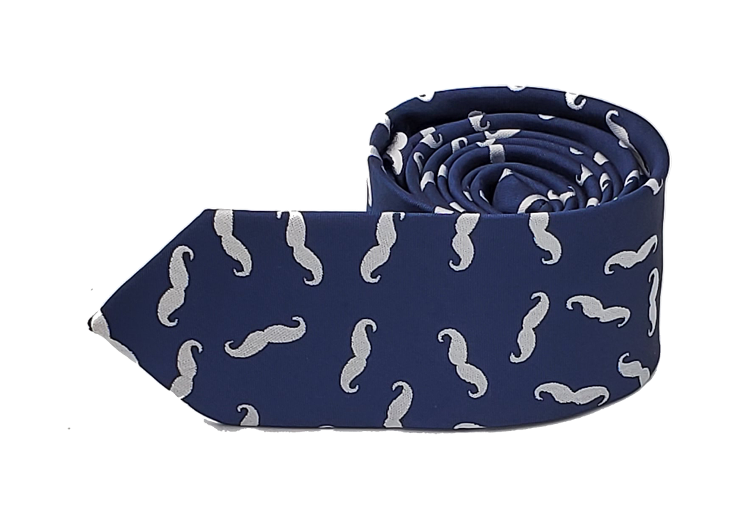 Tie - Blue With Mustaches