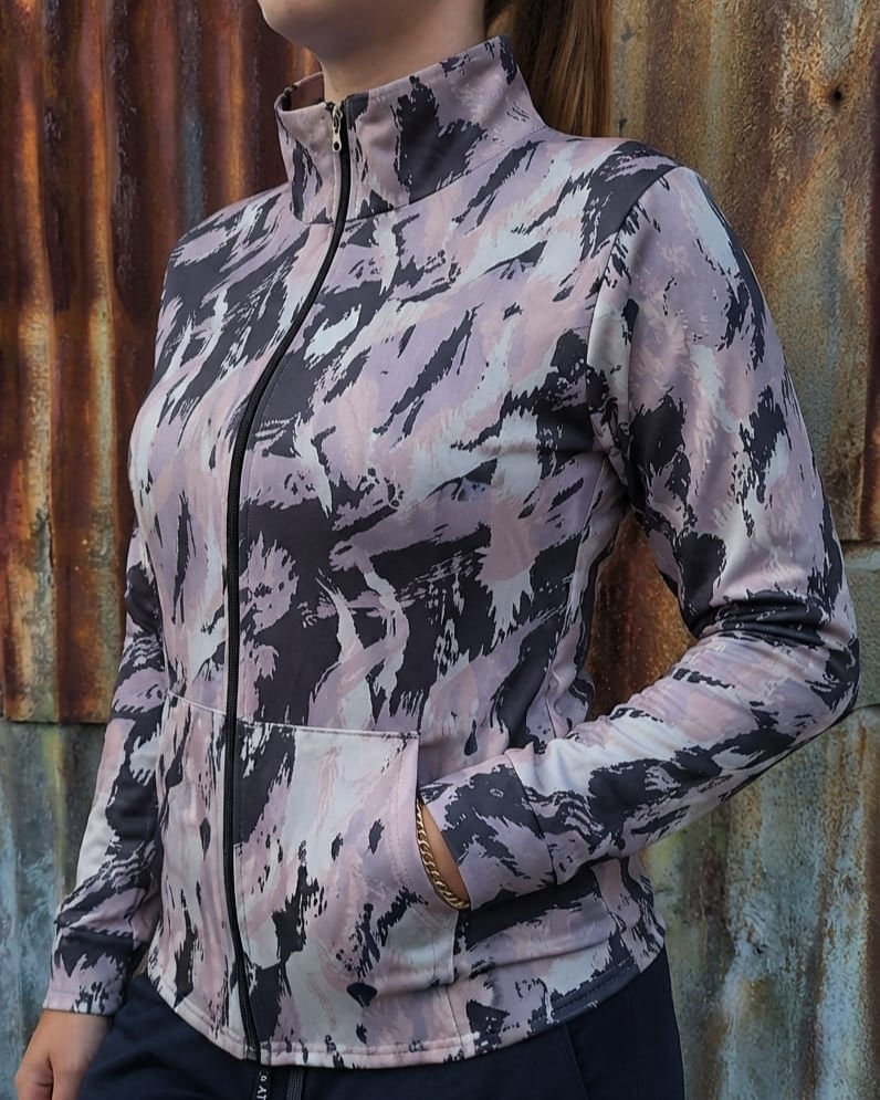 Campera media estación sublimada camuflado rosa/gris oscuro