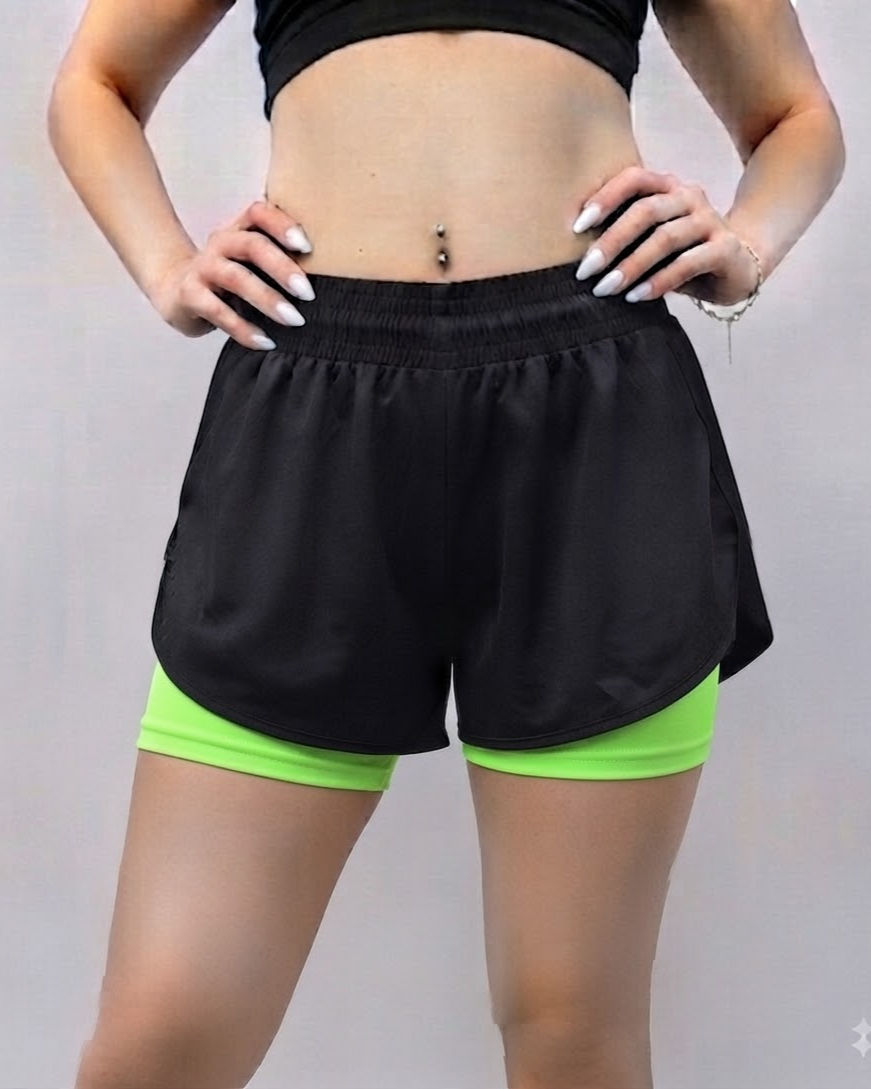 Short con calza mujer calza verde fluo