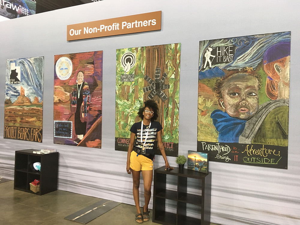 Standing with my four chalk murals during OR Summer Market. Thanks to Katie Boue´!