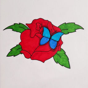 Rose with Butterfly Colored