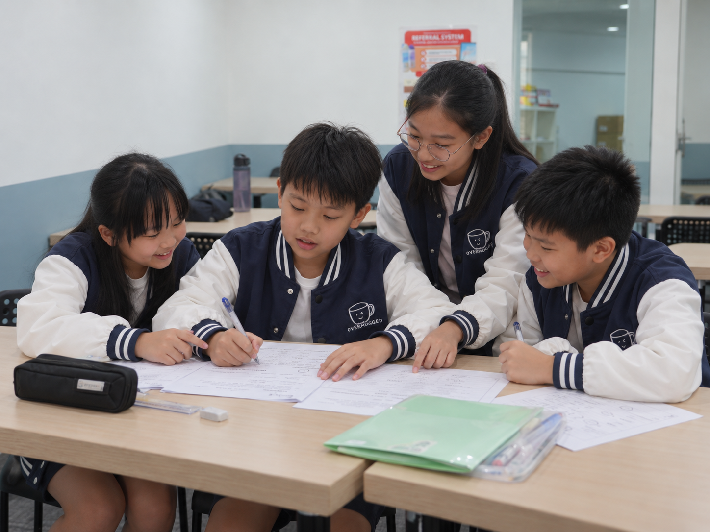 Primary school students studying together