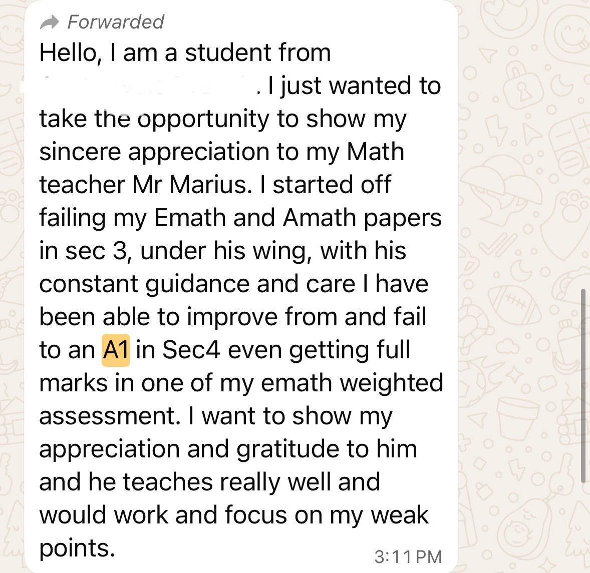 Testimonial for Teacher Marius