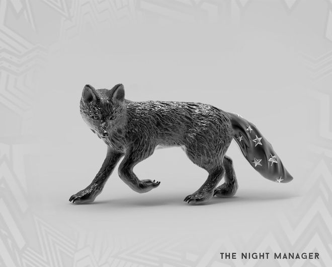 A 3D design for a modern mythological fox in black with star details on tail.
Silver with oxidization objet d'art.