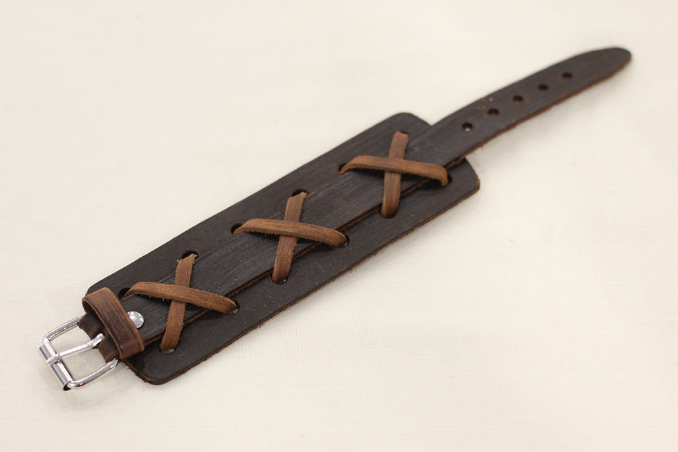 Thumbnail: Criss Cross Single Band Brown Wristband