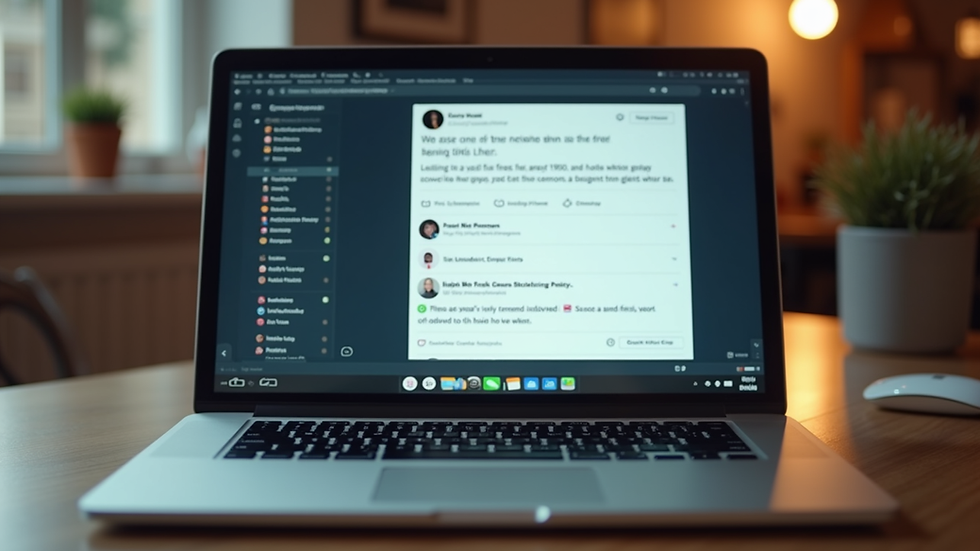 Eye-level view of a laptop screen showing a social media post being created