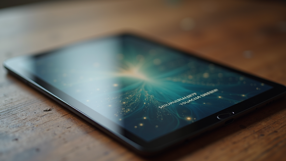 Close-up view of a digital tablet displaying a book cover design