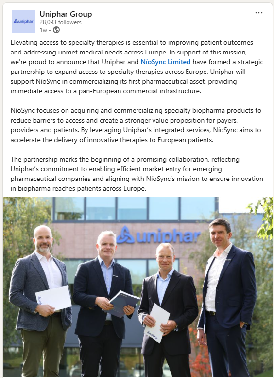 17/10/2025 Strategic partnership with Uniphar Plc